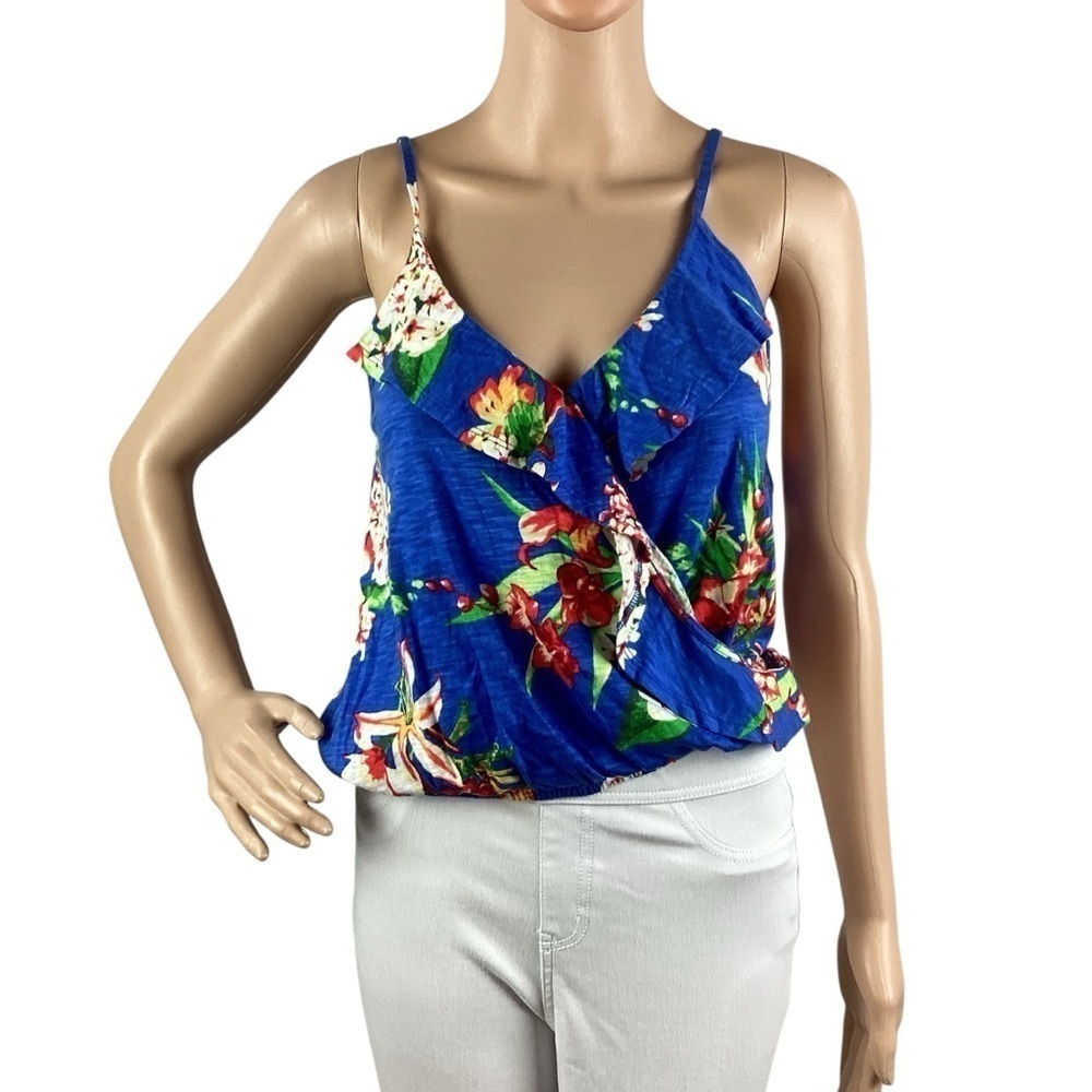 Express Floral Ruffle Tank Top Size S Blue